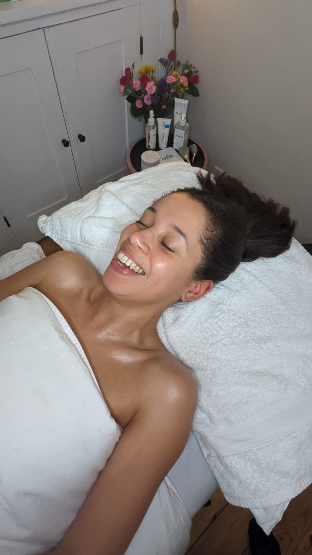 Client skin glow after a SkinPen microneedling facial